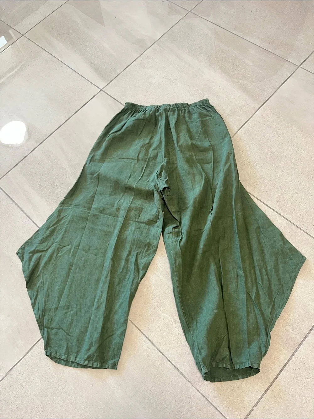Bryn Walker Relaxed Wide-Leg Linen Pants - Forest Green L